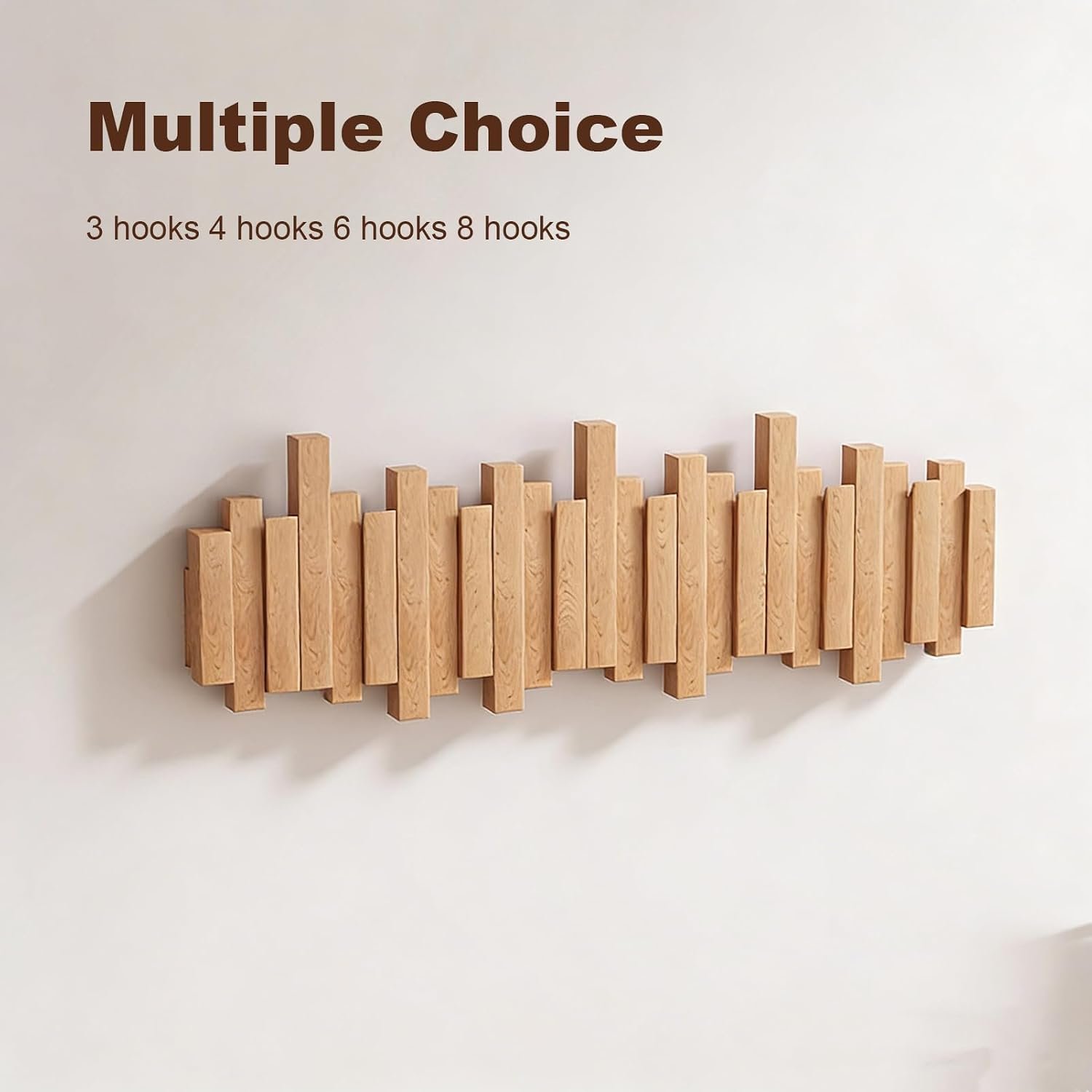 Wood Piano Key Coat Rack Wall Mount, Modern Coat Rack with 3 Magnetic Flip Hooks, 110 lbs Load Bearing, Space Saving Home Storage Decor, Black - Image 2