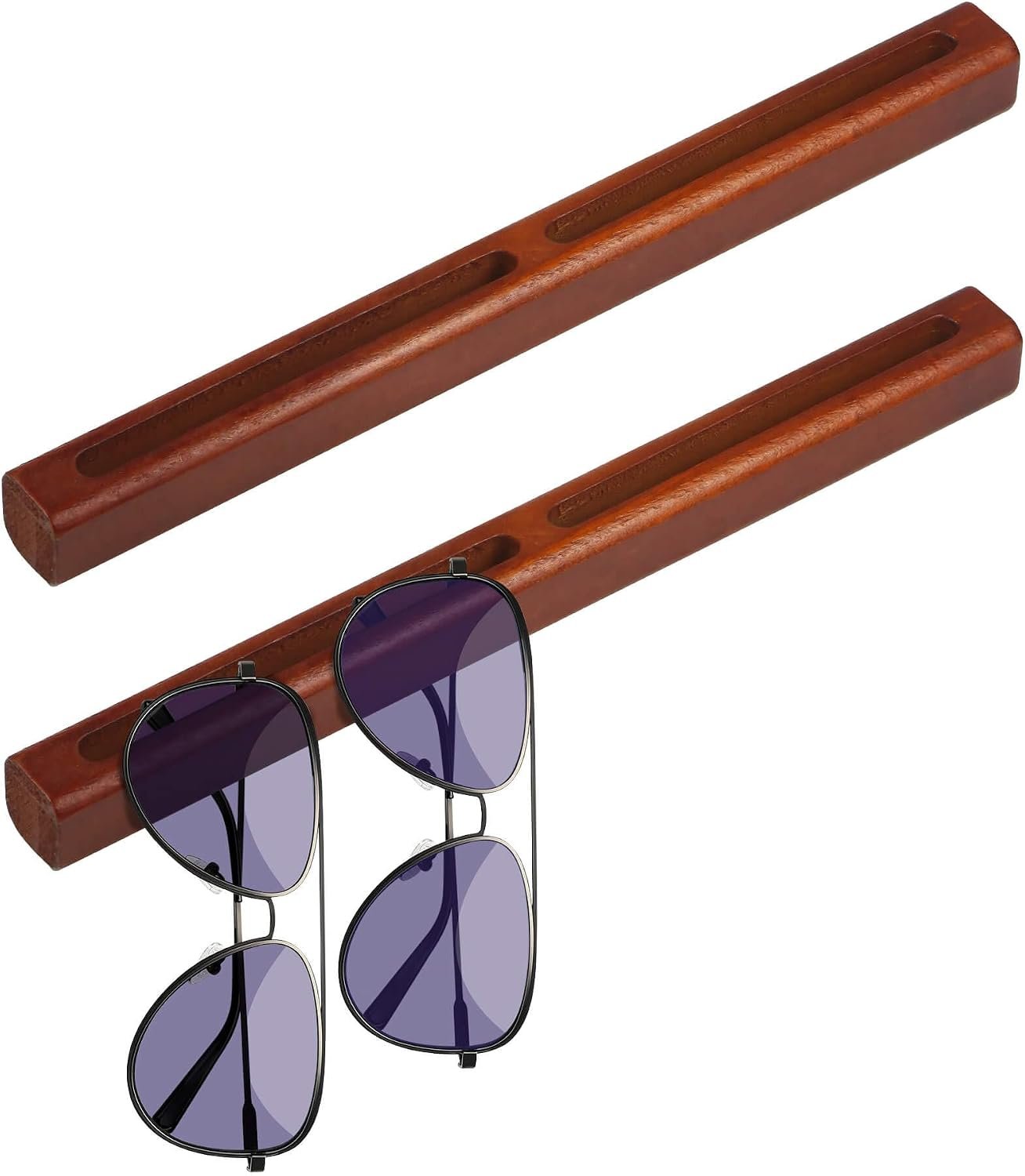 2PCS Sunglass Organizer, Wooden Wall Mounted Sunglasses Organizer, Hanging Sunglasses Holder for Home, Office, Entryway, Bedroom (Walnut Color)