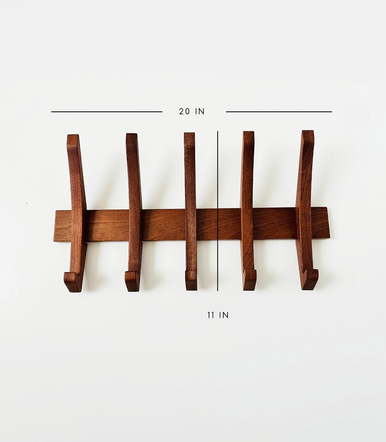 Wooden Wall Hook Rack with 5 Hooks, Solid Sapele Wood Coat Rack, Mid-Century Modern Wall Mounted Entryway Organizer, Heavy-Duty 22 lb Capacity - Image 2