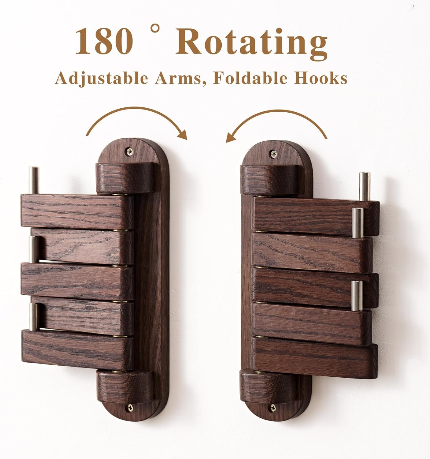 Walnut Wood Coat Hooks, Coat Rack Wall Mount Swivel & Heavy Duty Wall Hooks for Bedroom, Entryway, Living Room, Bathroom,Office, Classroom - Image 2