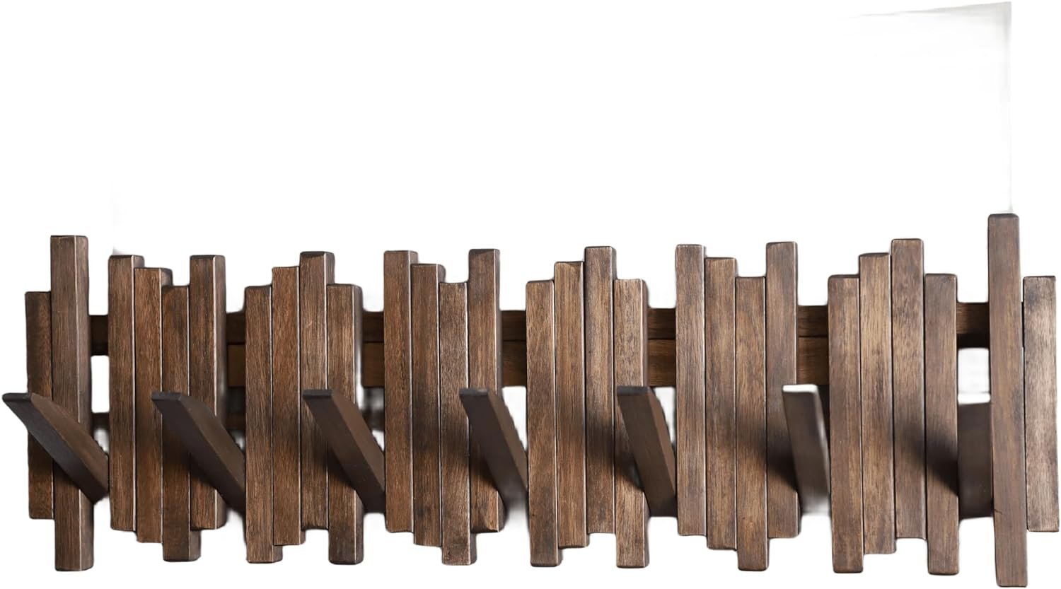 Natural Wood Wall Mounted Piano Coat Rack| Coat Rack Wall Mount| Flip Down Wall Hook Rack 7 Hooks| Entryway Wall Art Hook,Made of Acacia Wood (Wood Wax Oil Dyed Walnut Color).Wall Art - Image 2