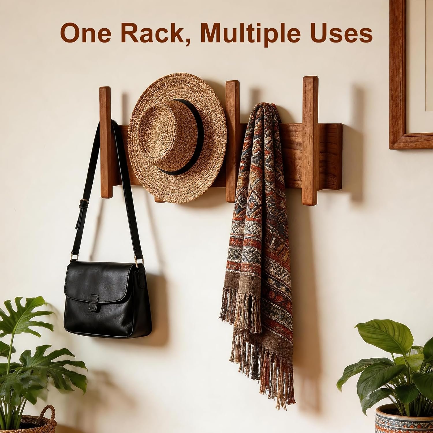 Wall Mounted Wooden Coat Rack with 4 Hooks – Modern Wood Coat Hanger for Entryway, Bedroom, Bathroom & Office | Wall Hook Rack for Coats, Hats, Bags & Towels - Image 2