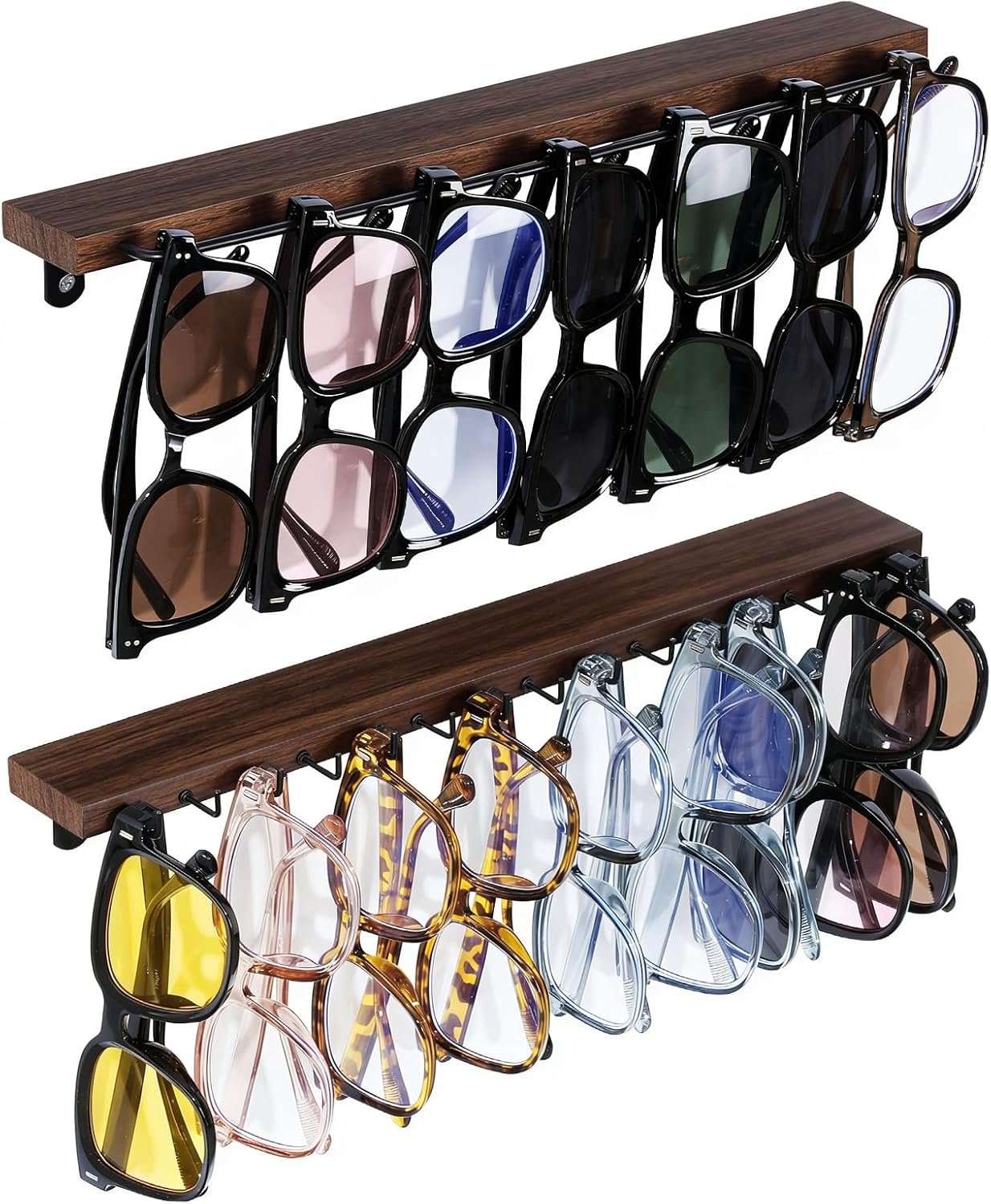 Sunglasses Organizer 2 Pack, Wall Glasses Holder, Wooden Sunglasses Display, Eyeglass Organizer Rack for Multiple Glasses for Office & Home Decor, Unique Gifts for Husband, Women & Girls